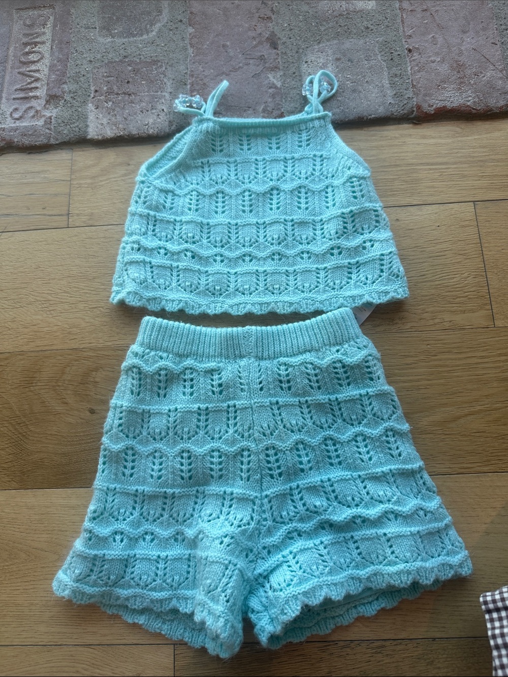 btween Aqua Knit Tank Top & Shorts Set